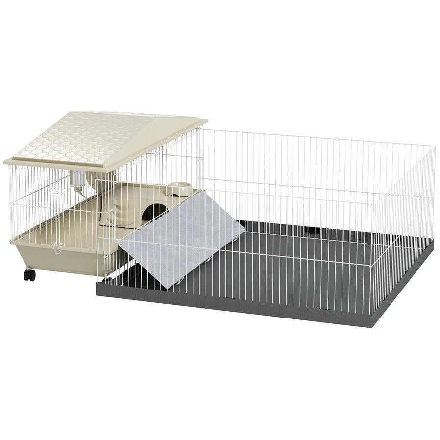 JMT-367306 Comfortable Small Animal Cage with Removable Playpen, Waterproof Pad, Hay Feeder, Water Bottle, and Food Dish for Guinea Pigs and Hedgehogs
