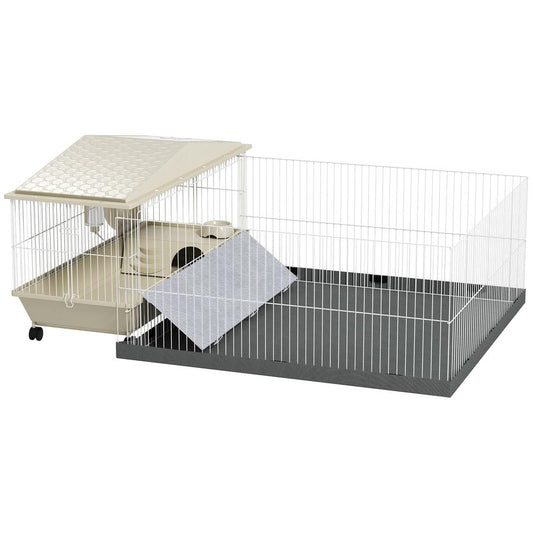 JMT-367306 Comfortable Small Animal Cage with Removable Playpen, Waterproof Pad, Hay Feeder, Water Bottle, and Food Dish for Guinea Pigs and Hedgehogs