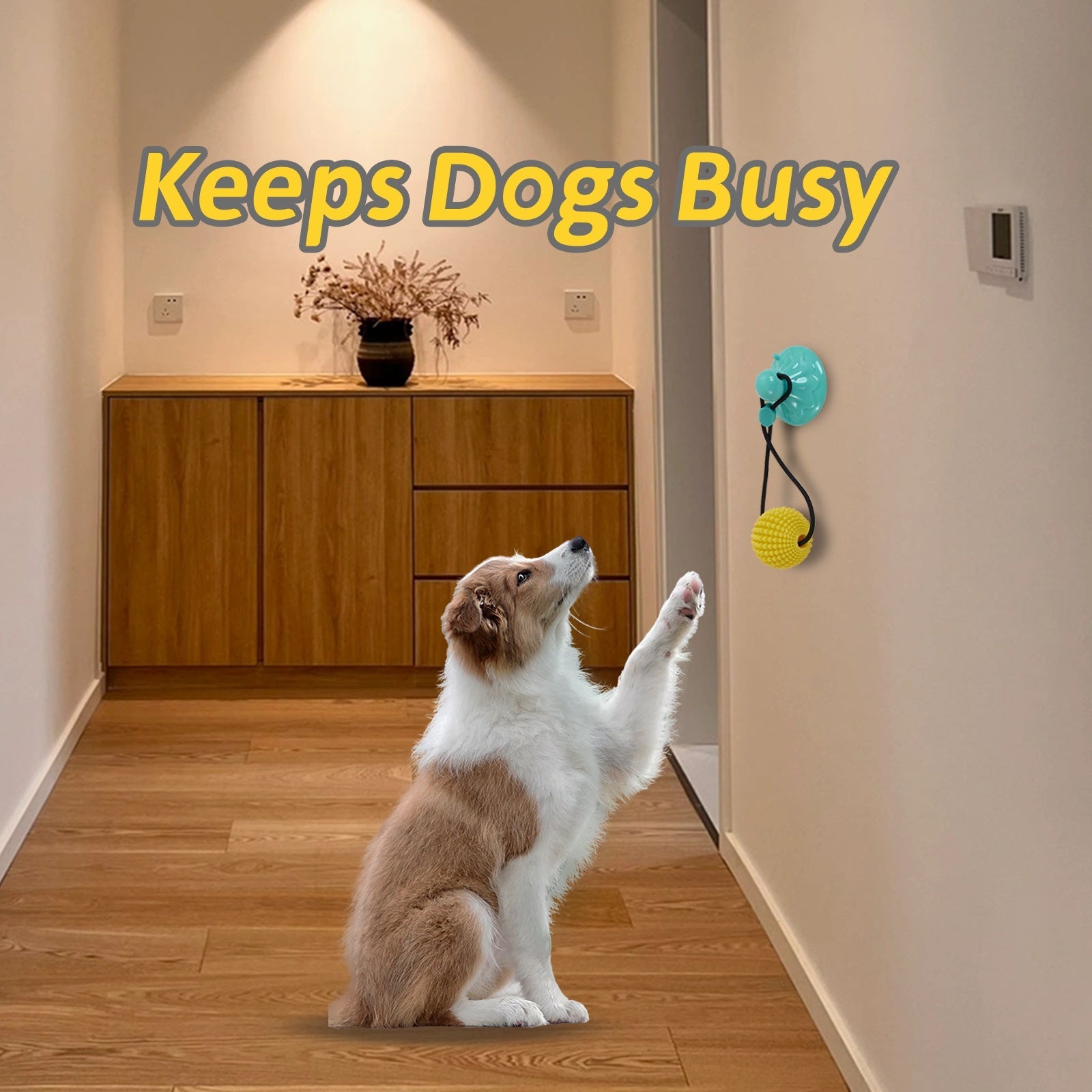 JMT-367434 Interactive Corn Ball Chew Toy with Suction Cup for Dogs - Teething Rope Tug of War Toy for Medium to Large Dogs