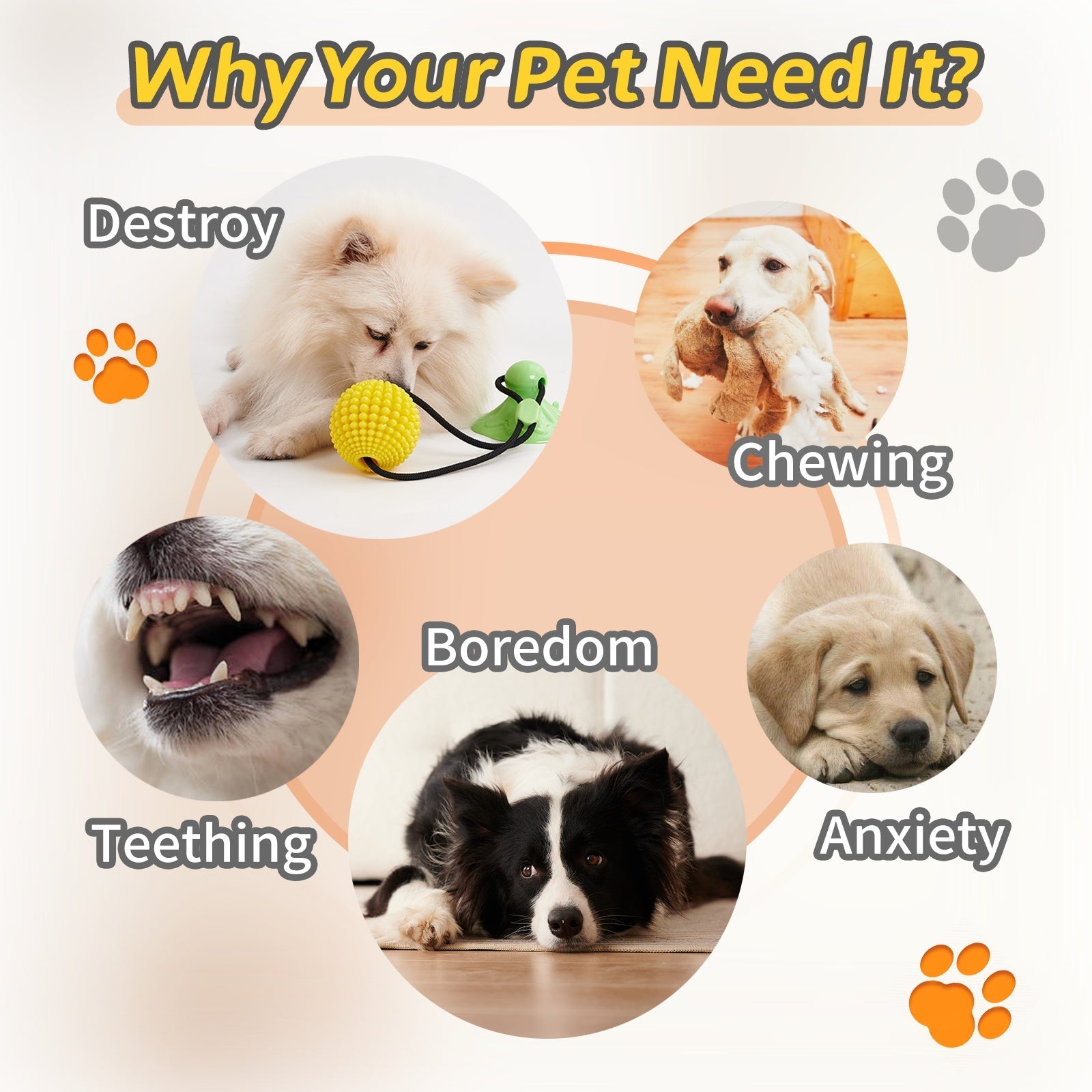 JMT-367434 Interactive Corn Ball Chew Toy with Suction Cup for Dogs - Teething Rope Tug of War Toy for Medium to Large Dogs