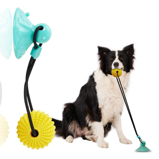 JMT-367434 Interactive Corn Ball Chew Toy with Suction Cup for Dogs - Teething Rope Tug of War Toy for Medium to Large Dogs