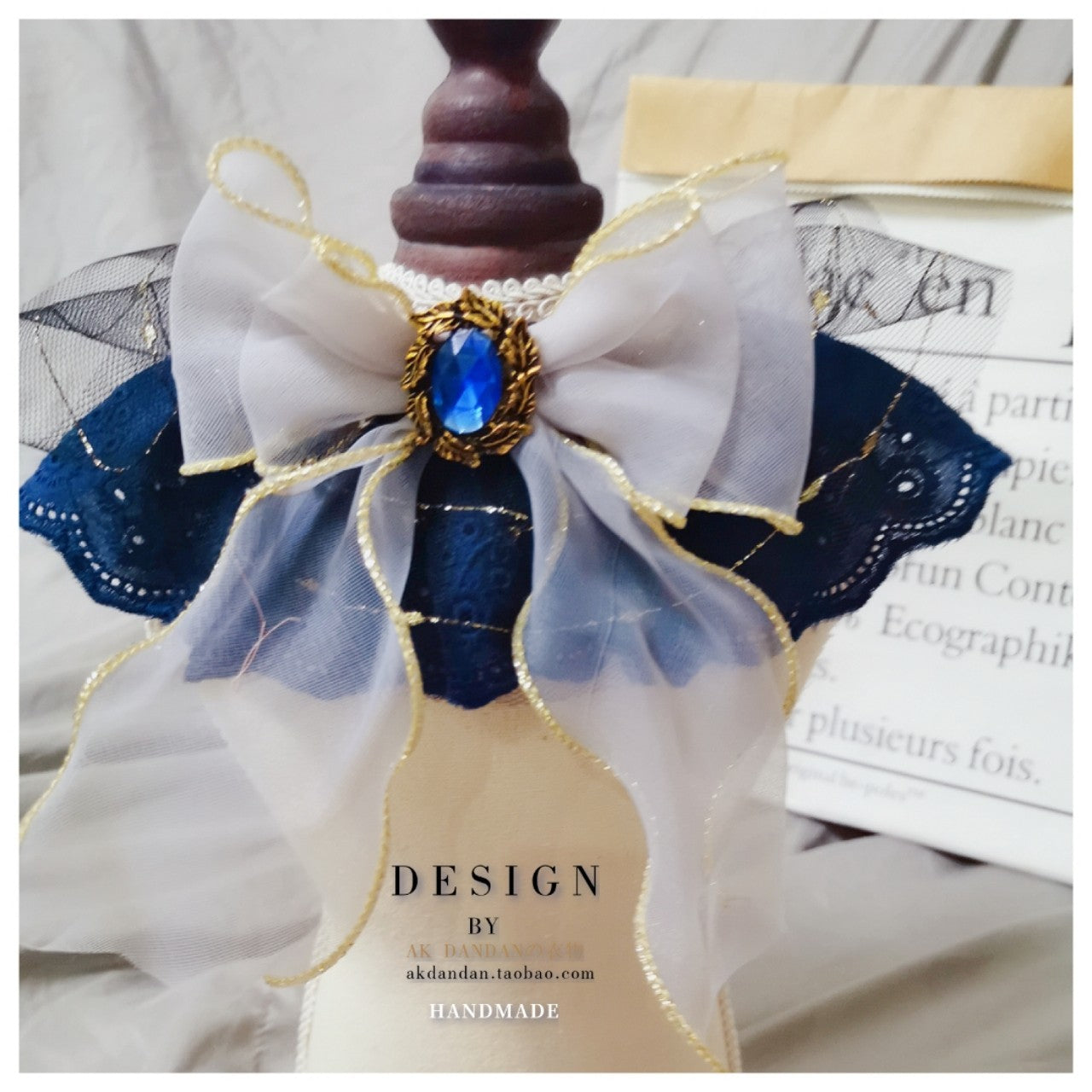 JMT-367946 Handmade Sapphire Big Bow Pet Bib for Cats and Dogs - Long Scarf Style with Collar