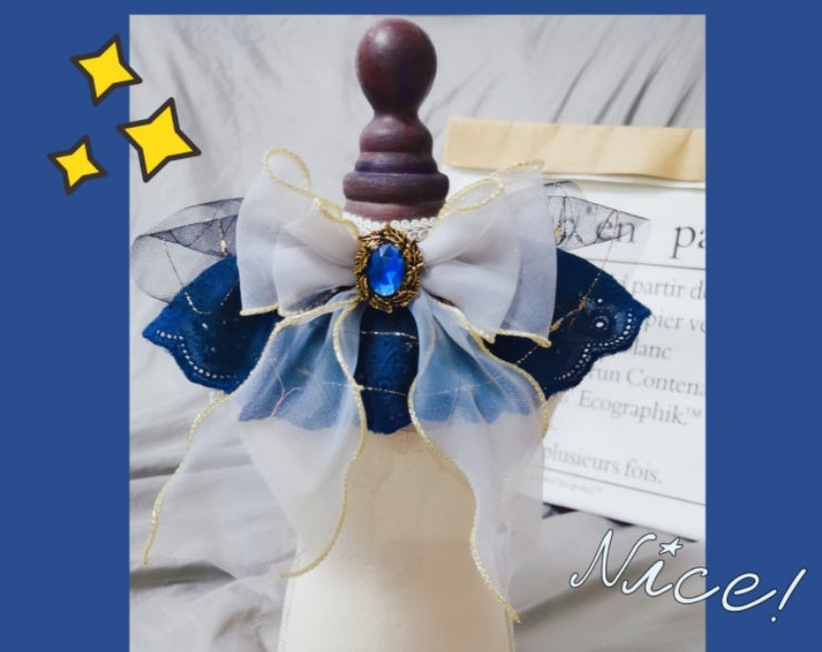 JMT-367946 Handmade Sapphire Big Bow Pet Bib for Cats and Dogs - Long Scarf Style with Collar