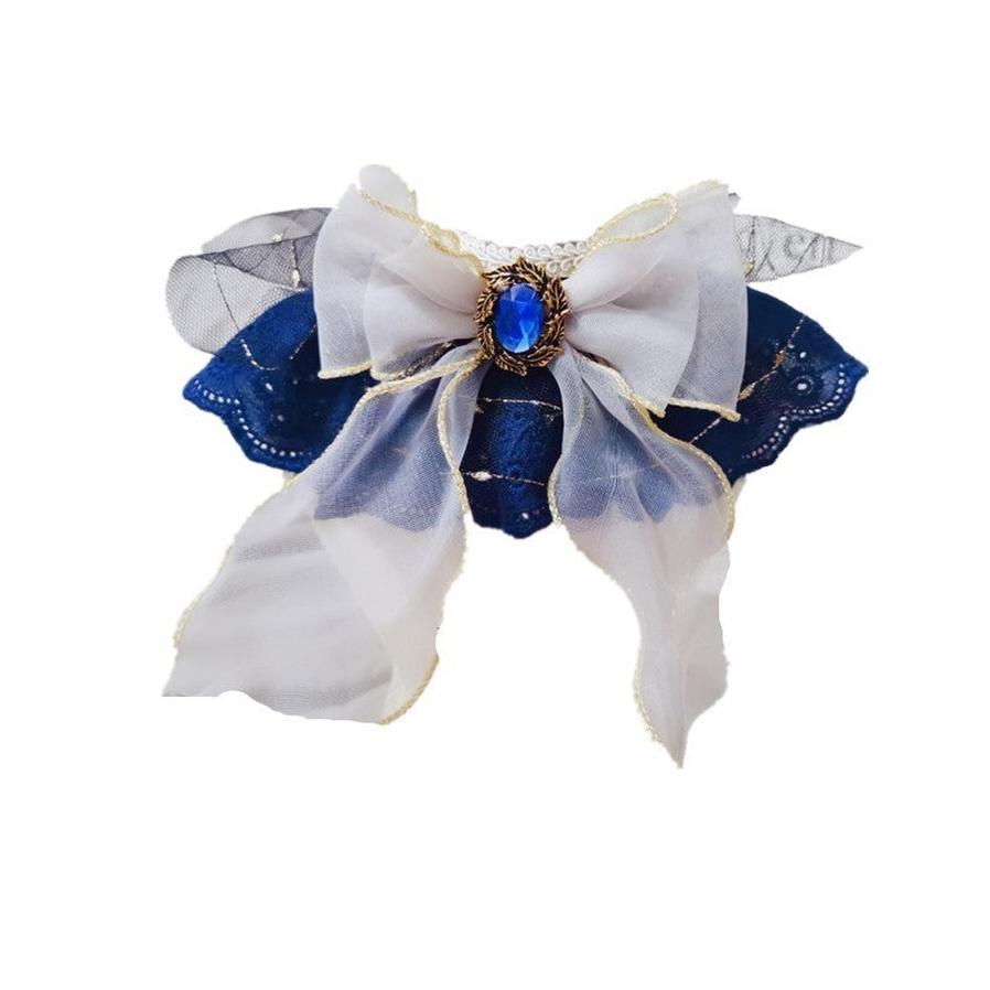 JMT-367946 Handmade Sapphire Big Bow Pet Bib for Cats and Dogs - Long Scarf Style with Collar
