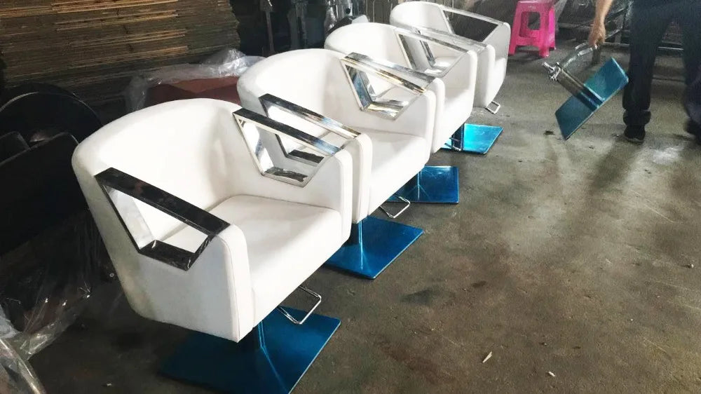 JMT-368202 Contemporary White Salon Barber Chair with Velvet Cushion and Adjustable Height PE-144