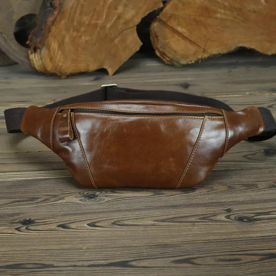 JMT-368330 Genuine Leather Crossbody Chest Bag for Outdoor Sports - Retro Design, Waterproof, Multi-Colour Options