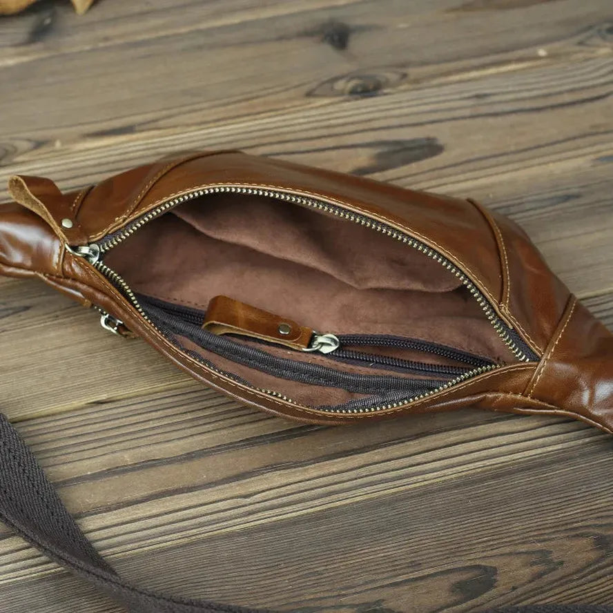 JMT-368330 Genuine Leather Crossbody Chest Bag for Outdoor Sports - Retro Design, Waterproof, Multi-Colour Options