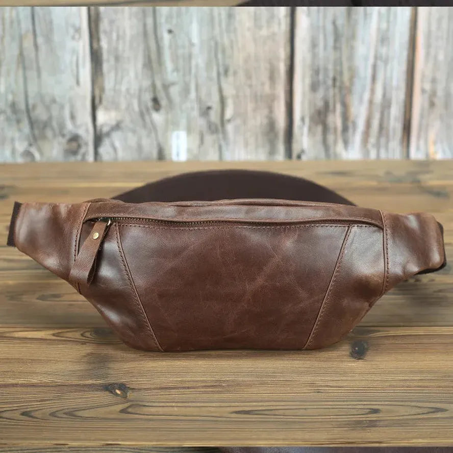 JMT-368330 Genuine Leather Crossbody Chest Bag for Outdoor Sports - Retro Design, Waterproof, Multi-Colour Options