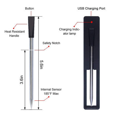 JMT-368394 Bluetooth BBQ Thermometer Probe with Dual Temperature Detection and Smartphone App Integration