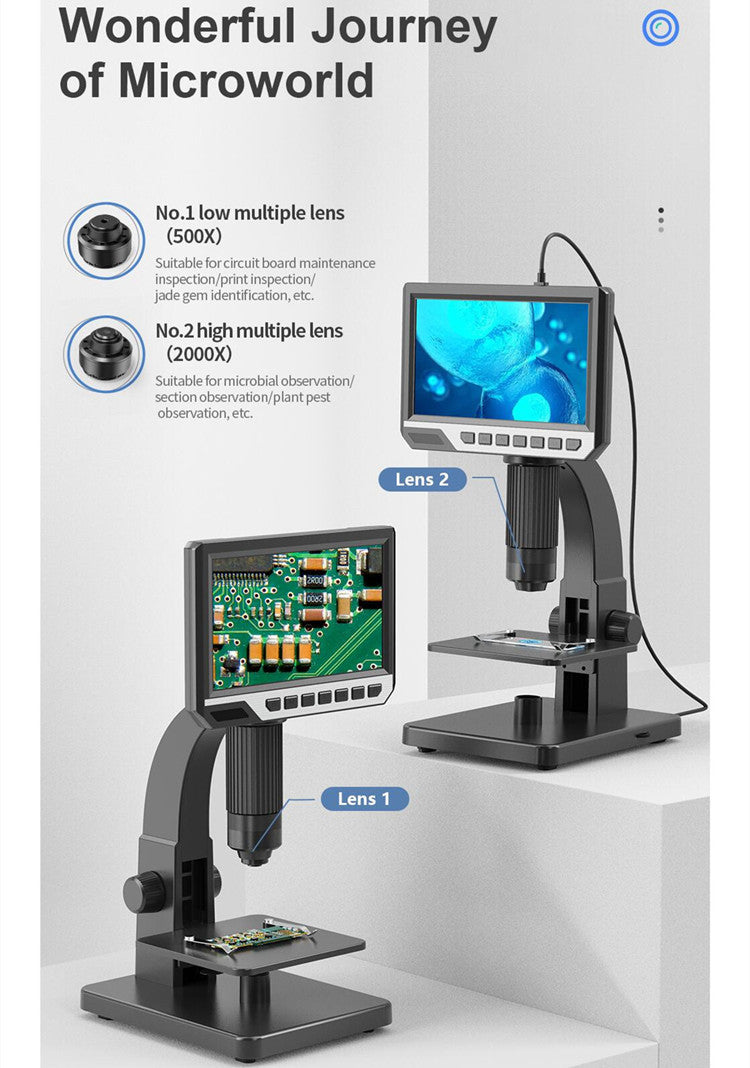 JMT-368970 HD Digital Microscope with 7-Inch Display, 2000x Magnification, and Complete Accessory Kit