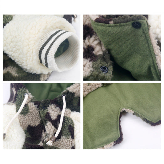JMT-369226 Camouflage Dog Jacket for Large Breeds - Lamb Wool and Brushed Cloth, Sizes 3XL to 7XL