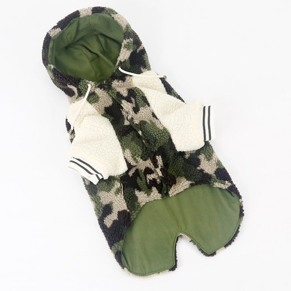 JMT-369226 Camouflage Dog Jacket for Large Breeds - Lamb Wool and Brushed Cloth, Sizes 3XL to 7XL