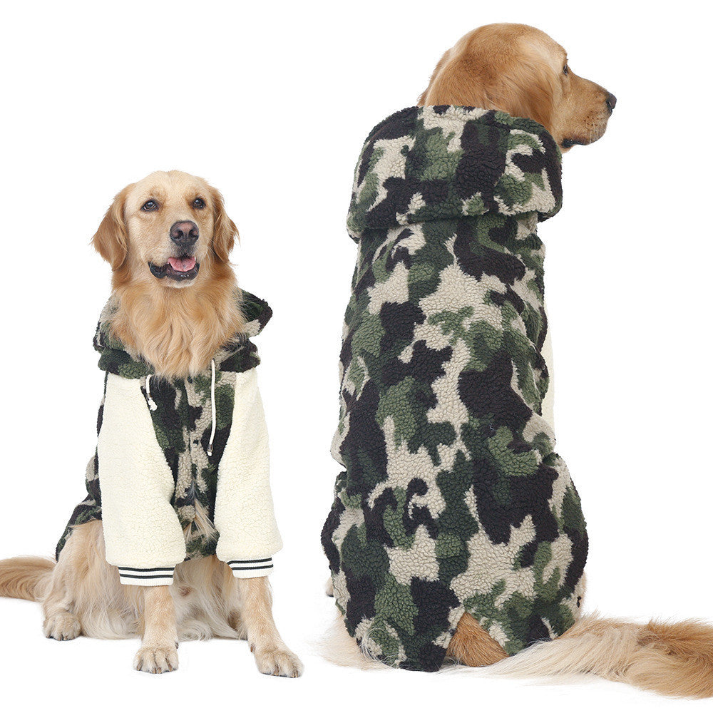 JMT-369226 Camouflage Dog Jacket for Large Breeds - Lamb Wool and Brushed Cloth, Sizes 3XL to 7XL