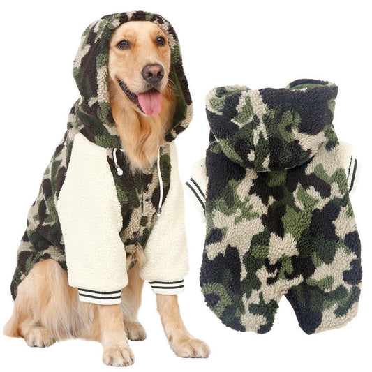 JMT-369226 Camouflage Dog Jacket for Large Breeds - Lamb Wool and Brushed Cloth, Sizes 3XL to 7XL