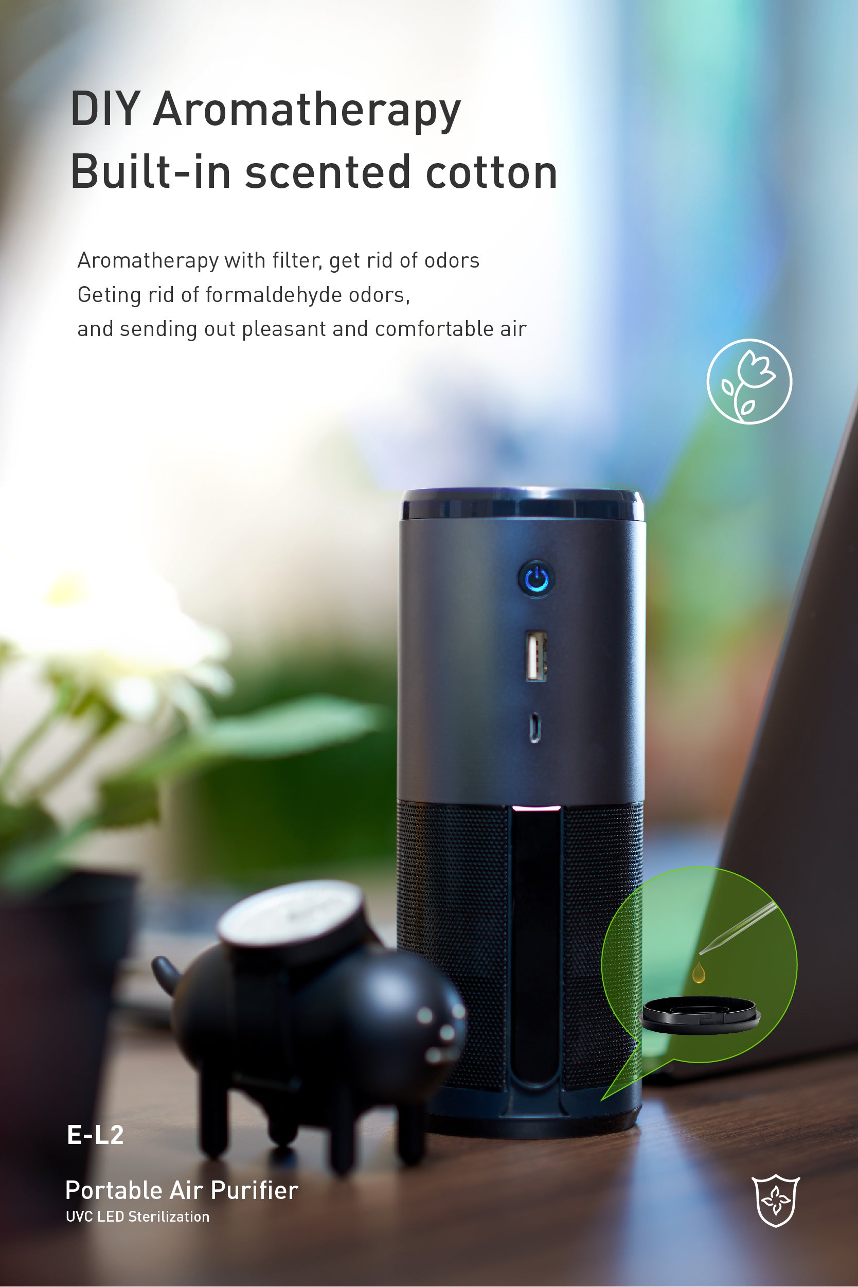 JMT-369226 Portable Mini Car Air Purifier with Smart Air Quality Sensor and 3-Speed Adjustment