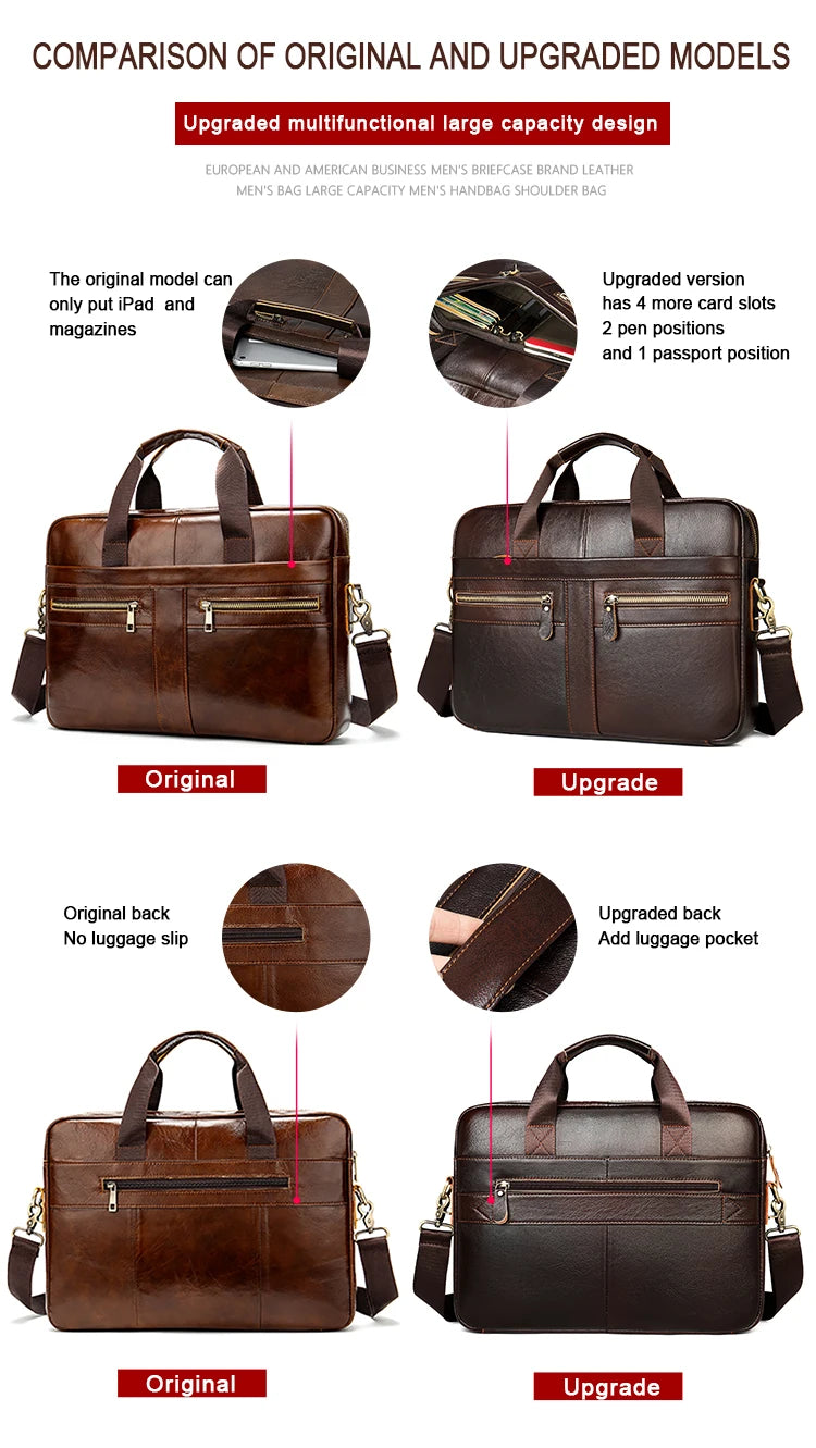 JMT-369418 Waterproof Leather Laptop Bag for Men - Stylish Soft-Sided Briefcase for Professionals