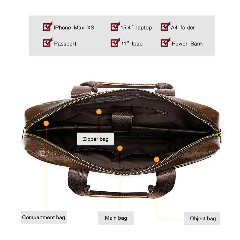 JMT-369418 Waterproof Leather Laptop Bag for Men - Stylish Soft-Sided Briefcase for Professionals