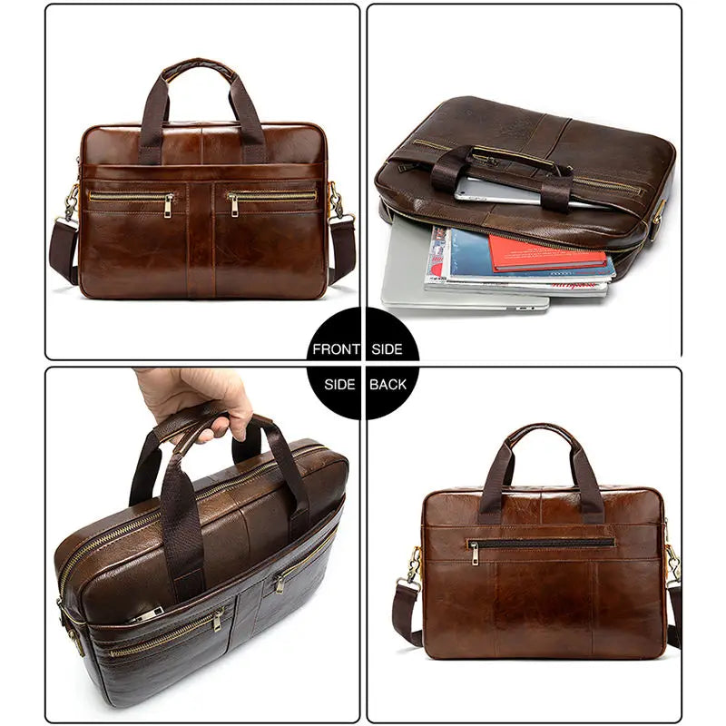 JMT-369418 Waterproof Leather Laptop Bag for Men - Stylish Soft-Sided Briefcase for Professionals