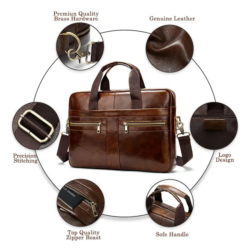 JMT-369418 Waterproof Leather Laptop Bag for Men - Stylish Soft-Sided Briefcase for Professionals