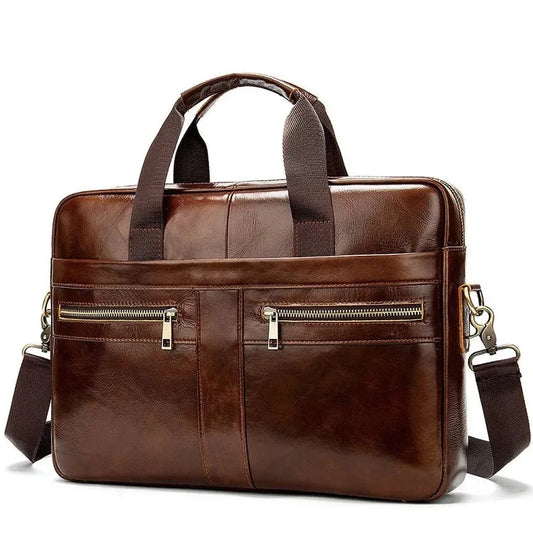 JMT-369418 Waterproof Leather Laptop Bag for Men - Stylish Soft-Sided Briefcase for Professionals