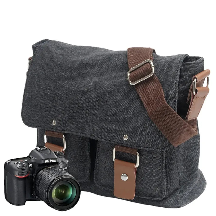 JMT-369482 Canvas Messenger Bag for Men and Women, Waterproof Shoulder Bag with Leather Accents, Casual Outdoor Travel Bag