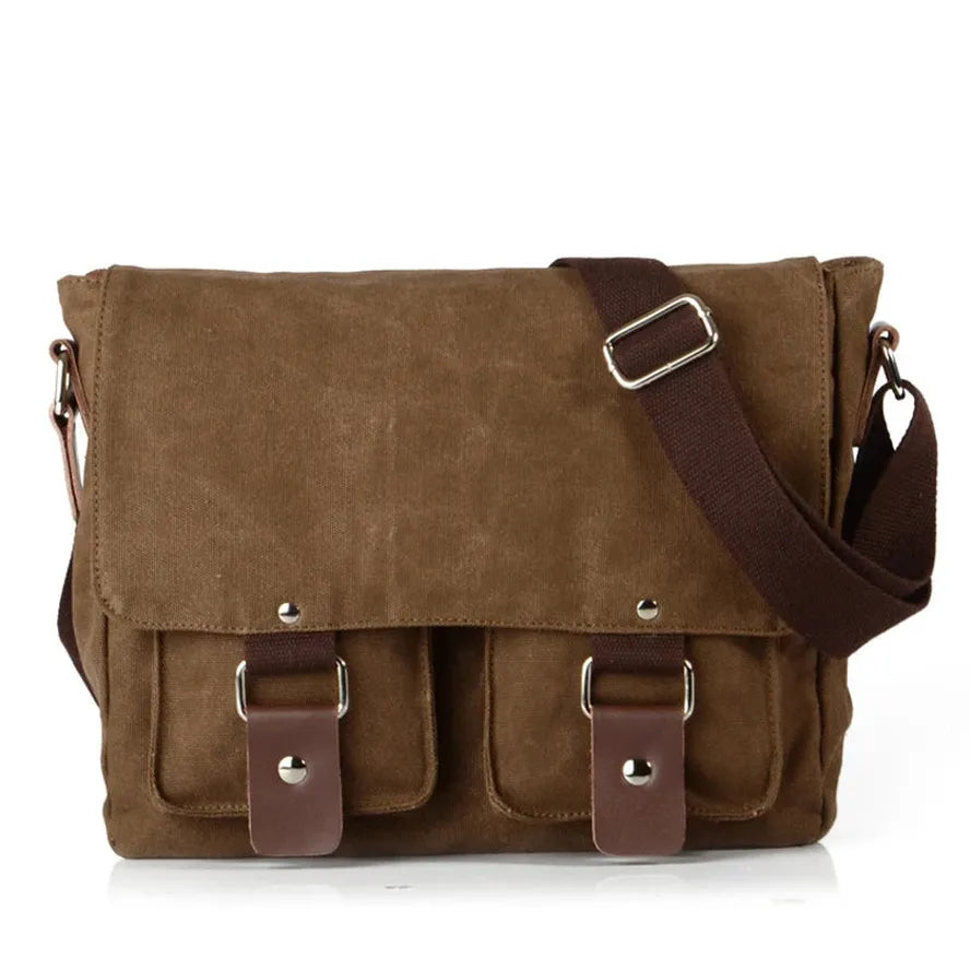 JMT-369482 Canvas Messenger Bag for Men and Women, Waterproof Shoulder Bag with Leather Accents, Casual Outdoor Travel Bag