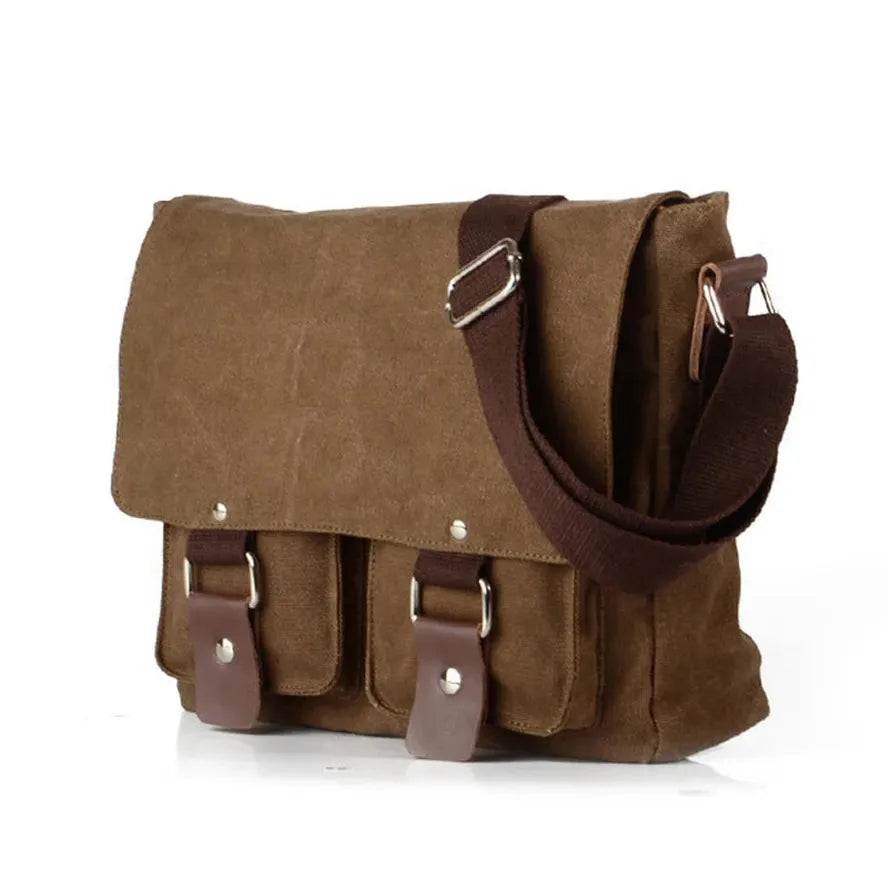 JMT-369482 Canvas Messenger Bag for Men and Women, Waterproof Shoulder Bag with Leather Accents, Casual Outdoor Travel Bag