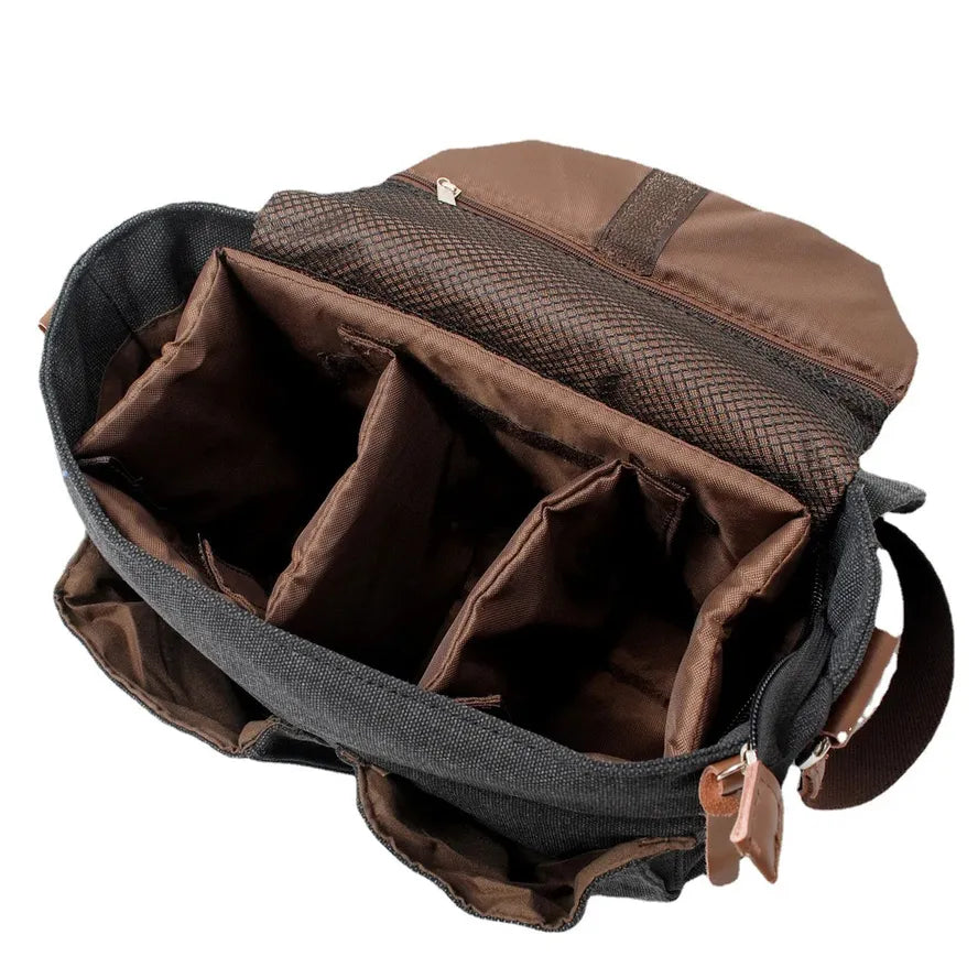 JMT-369482 Canvas Messenger Bag for Men and Women, Waterproof Shoulder Bag with Leather Accents, Casual Outdoor Travel Bag