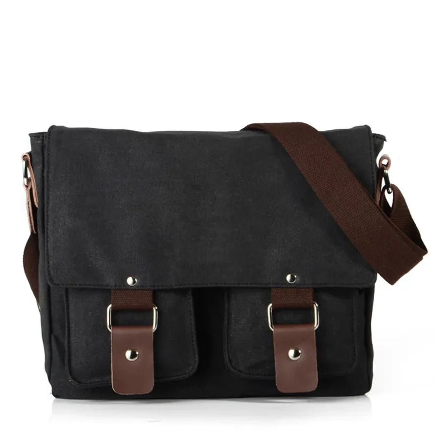 JMT-369482 Canvas Messenger Bag for Men and Women, Waterproof Shoulder Bag with Leather Accents, Casual Outdoor Travel Bag