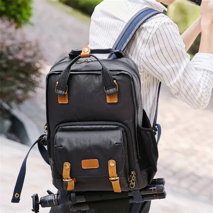JMT-370122 Vintage Canvas and Crazy-Horse Leather DSLR Video Backpack