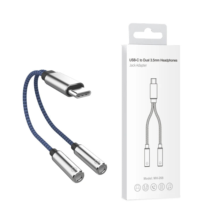 JMT-370250 Type C Male to 3.5mm Female Headphone Stereo Audio Y Splitter Adapter Cable