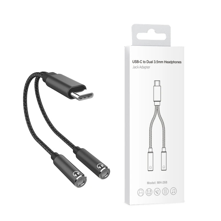 JMT-370250 Type C Male to 3.5mm Female Headphone Stereo Audio Y Splitter Adapter Cable