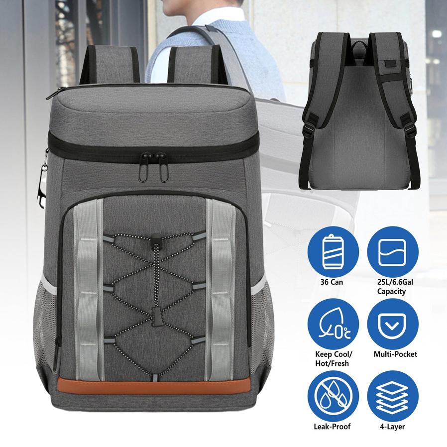 JMT-370634 Leakproof Insulated Cooler Backpack - 36 Can Capacity, Ideal for Picnic, Camping, Hiking, and Travel