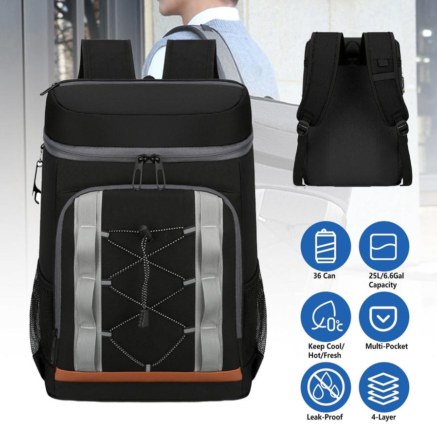 JMT-370634 Leakproof Insulated Cooler Backpack - 36 Can Capacity, Ideal for Picnic, Camping, Hiking, and Travel