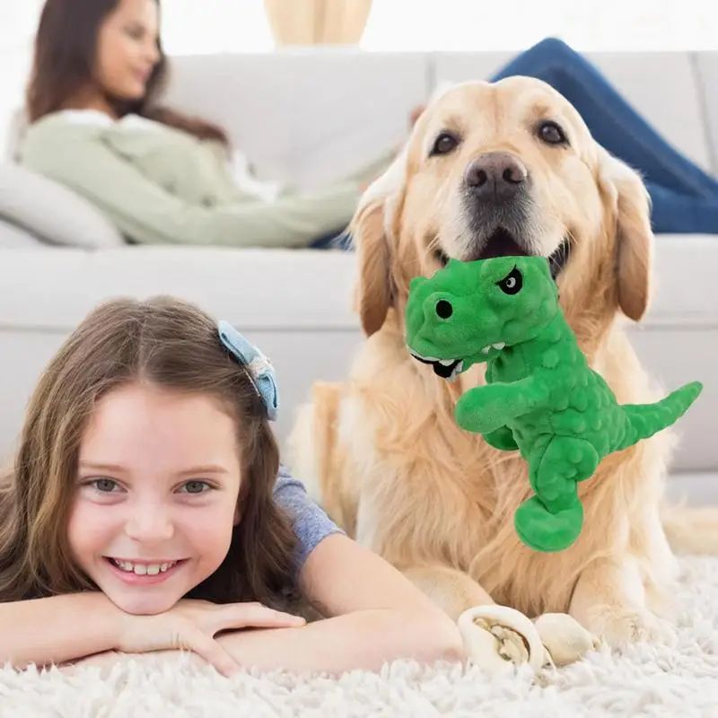 JMT-370890 Interactive Plush Dinosaur Squeaky Dog Toy for Chewing and Training - Fun Grunting Sounds for Small to Large Dogs