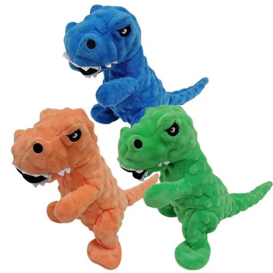 JMT-370890 Interactive Plush Dinosaur Squeaky Dog Toy for Chewing and Training - Fun Grunting Sounds for Small to Large Dogs