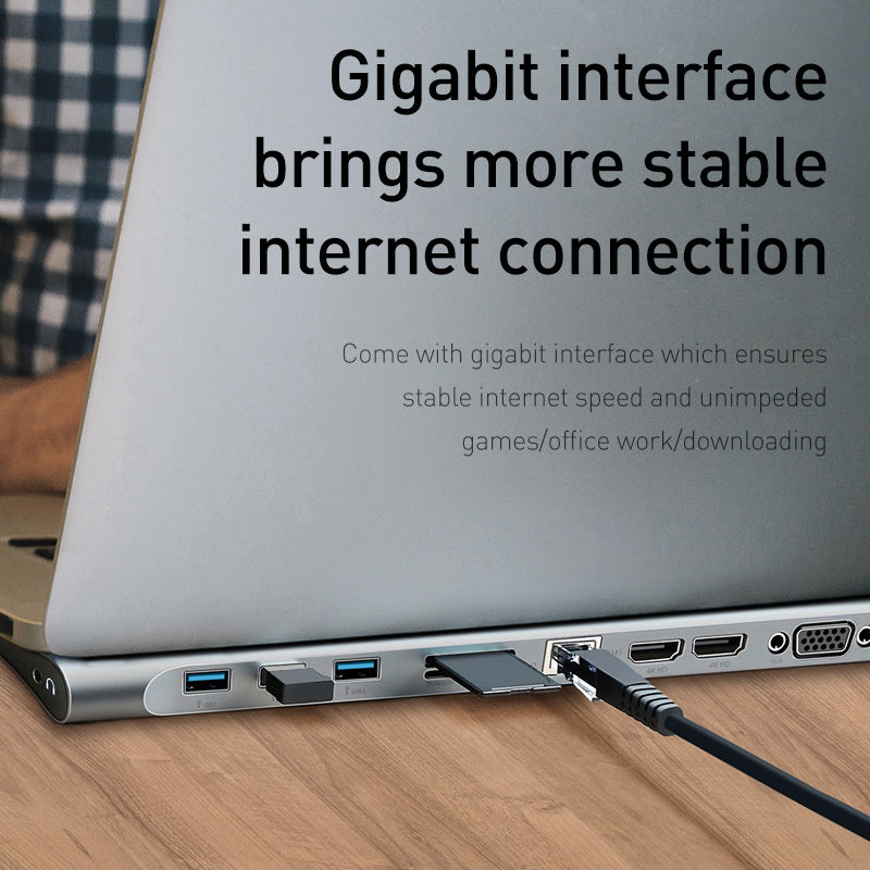 JMT-371082 Ten-Port HDMI & VGA Docking Station with Cooling Bracket and Gigabit Network Port