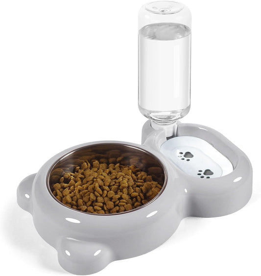 JMT-371722 Pet Food and Water Bowl Set with Automatic Water Dispenser and Stainless Steel Bowl for Cats and Small Dogs