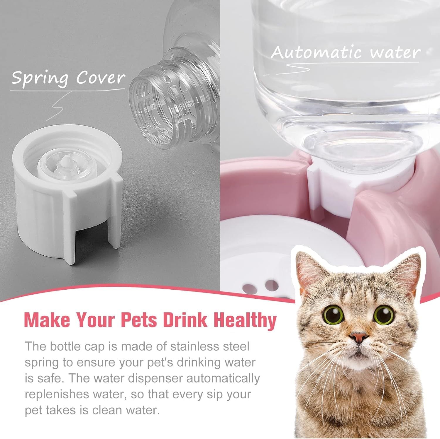 JMT-371722 Pet Food and Water Bowl Set with Automatic Water Dispenser and Stainless Steel Bowl for Cats and Small Dogs