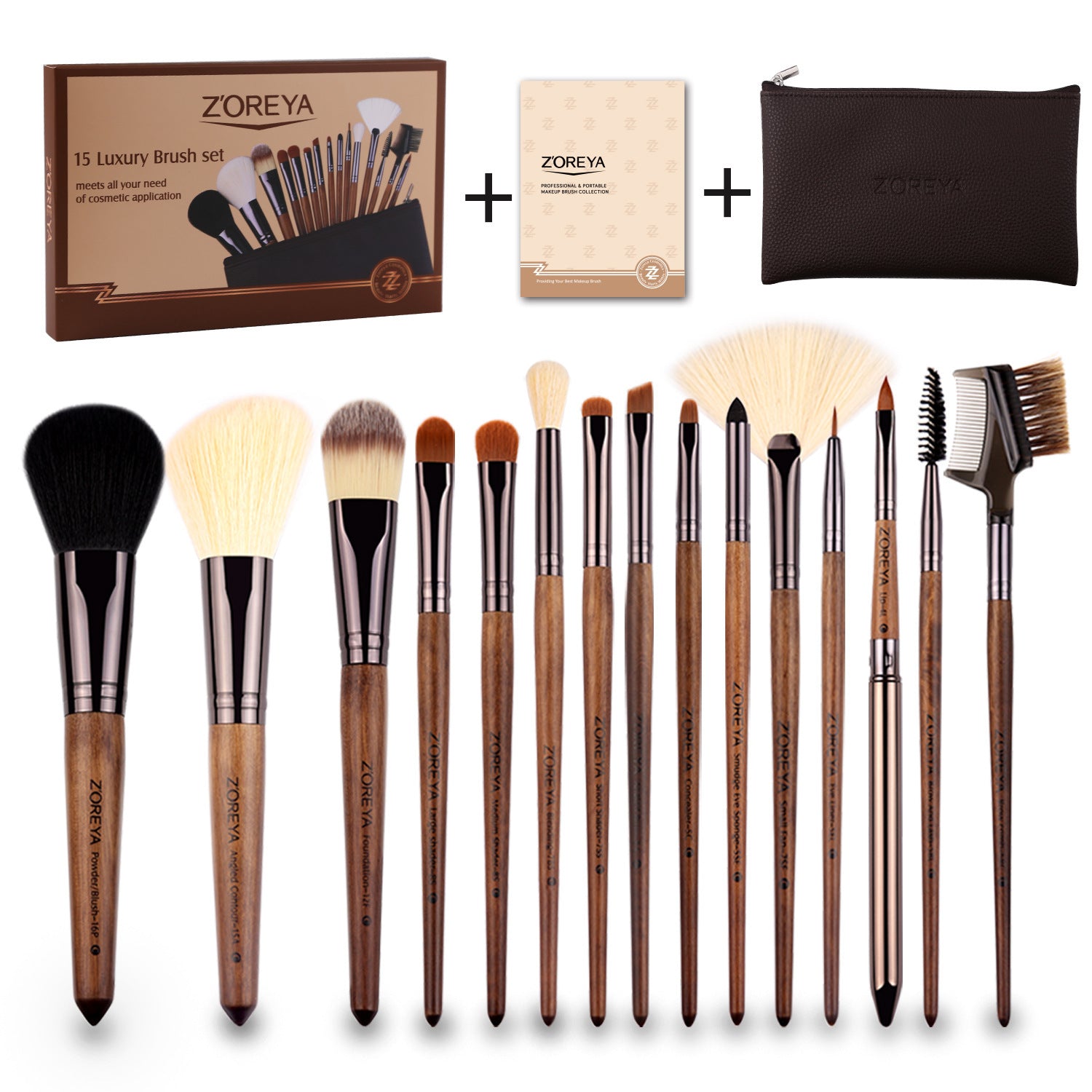 JMT-372170 Nylon Hair Makeup Brush Set with Wooden Handle - 16cm Length