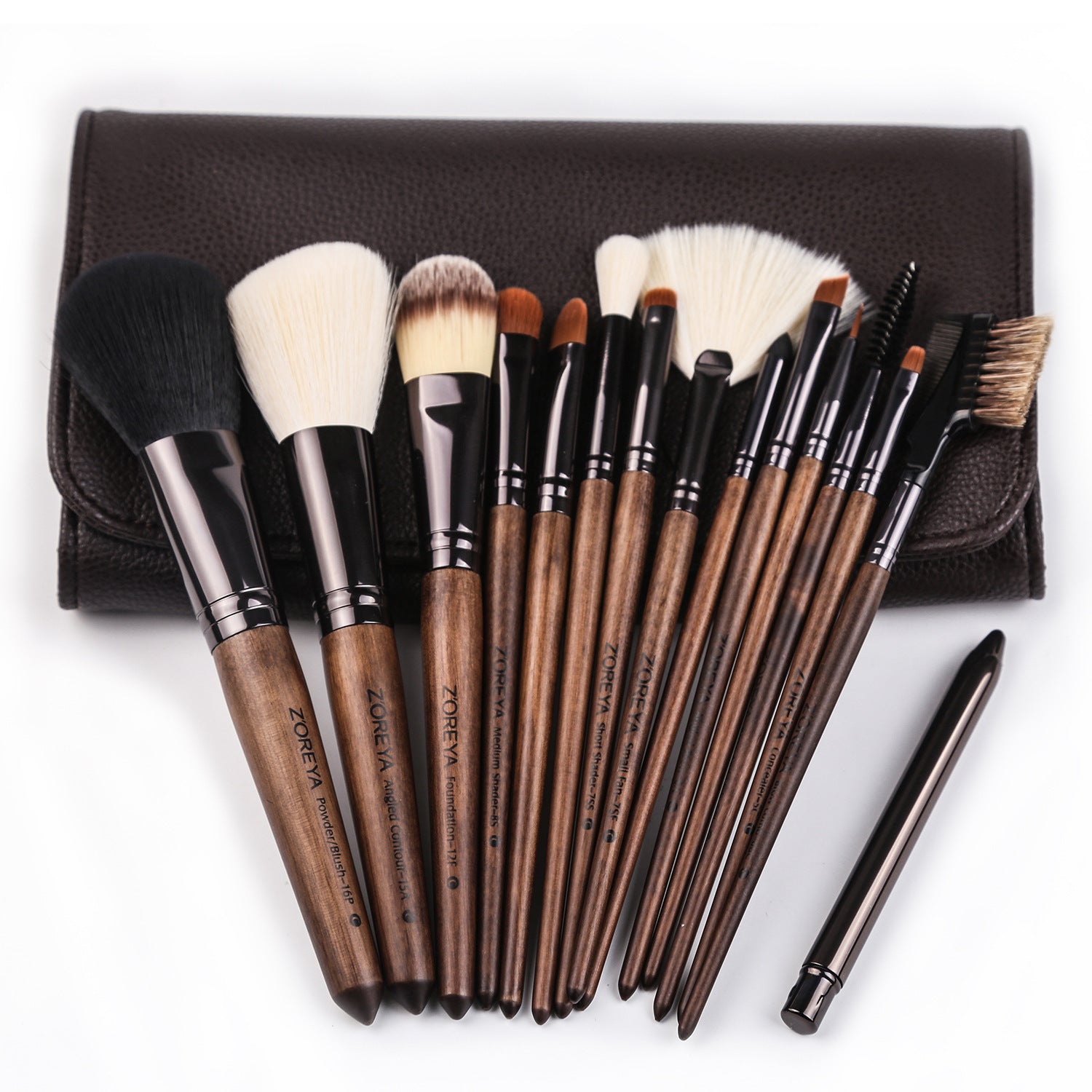 JMT-372170 Nylon Hair Makeup Brush Set with Wooden Handle - 16cm Length