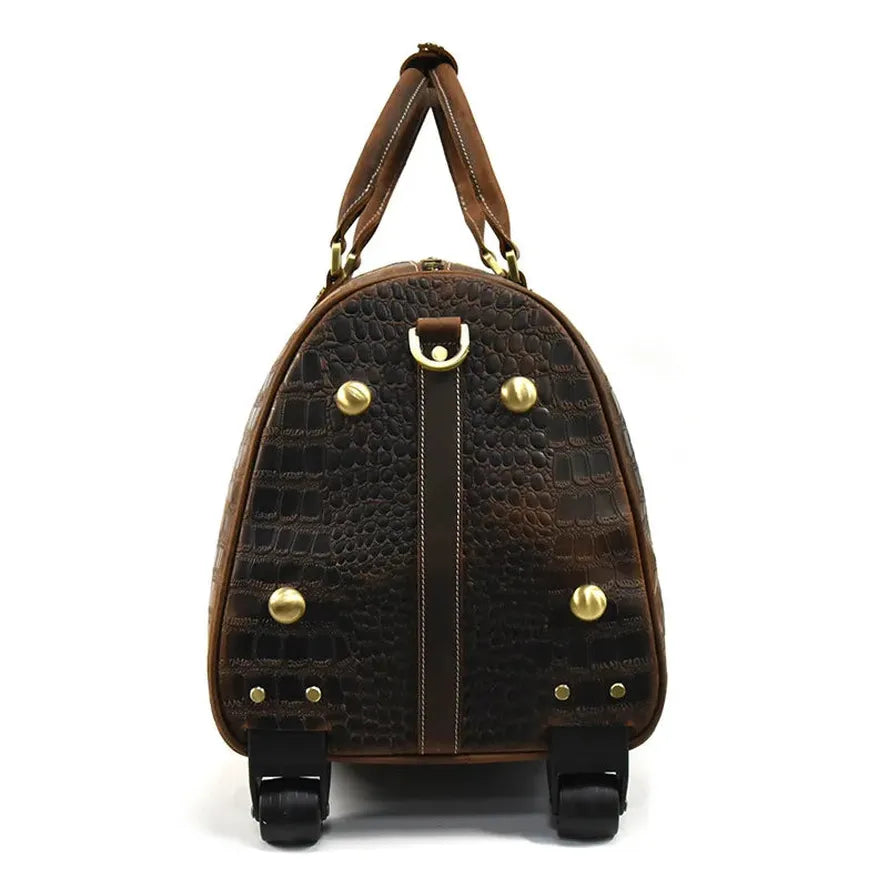 JMT-372426 Vintage Cowhide Crocodile Pattern 20" Travel Trolley Case with Large Capacity and Genuine Leather Accents