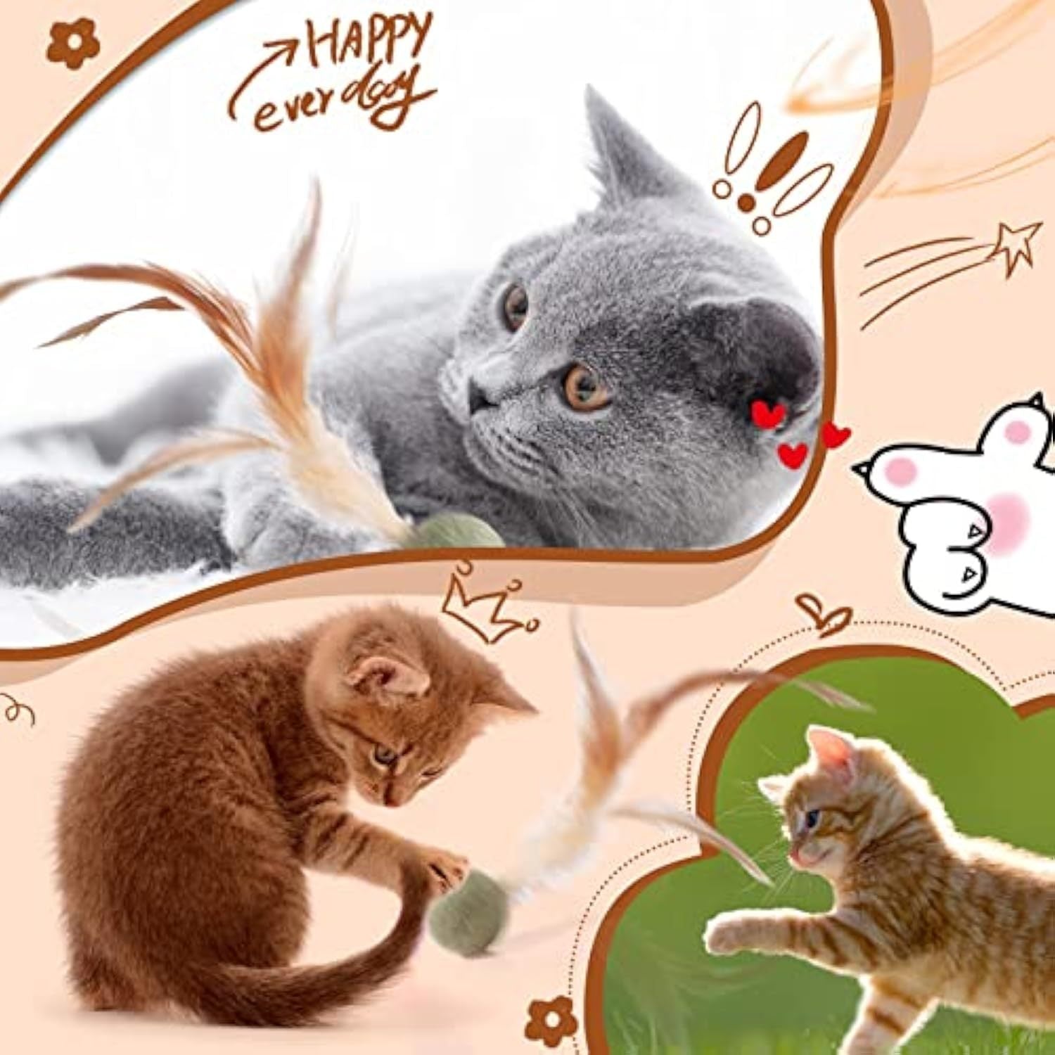 JMT-373194 Natural Catnip Feather Ball Toy for Cats - Interactive Kicker with Compressed Catnip and Feathers - Promotes Play and Digestion