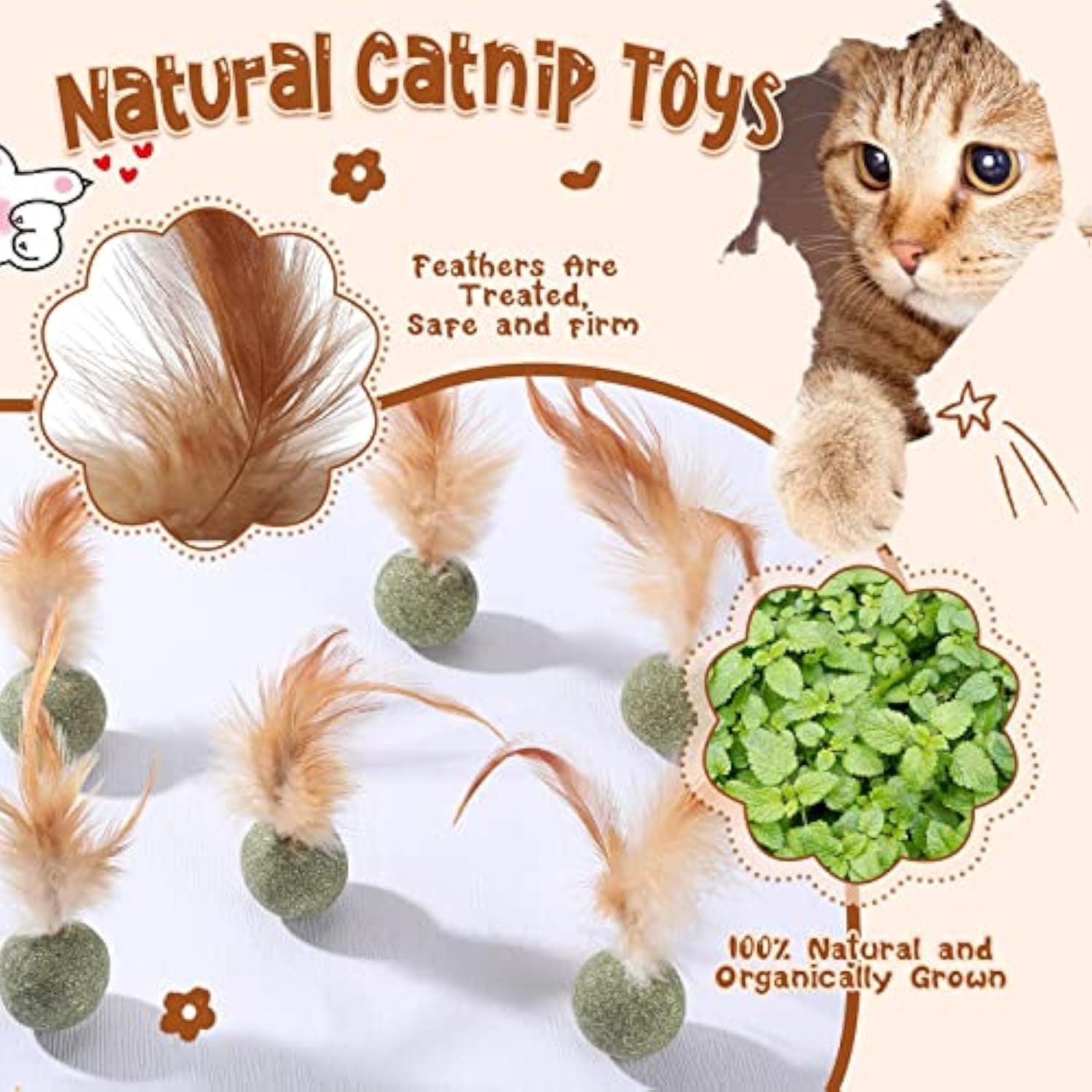 JMT-373194 Natural Catnip Feather Ball Toy for Cats - Interactive Kicker with Compressed Catnip and Feathers - Promotes Play and Digestion