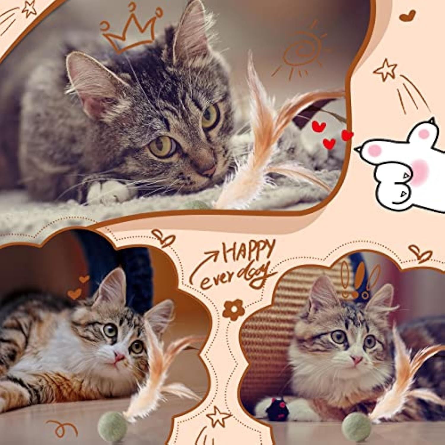 JMT-373194 Natural Catnip Feather Ball Toy for Cats - Interactive Kicker with Compressed Catnip and Feathers - Promotes Play and Digestion