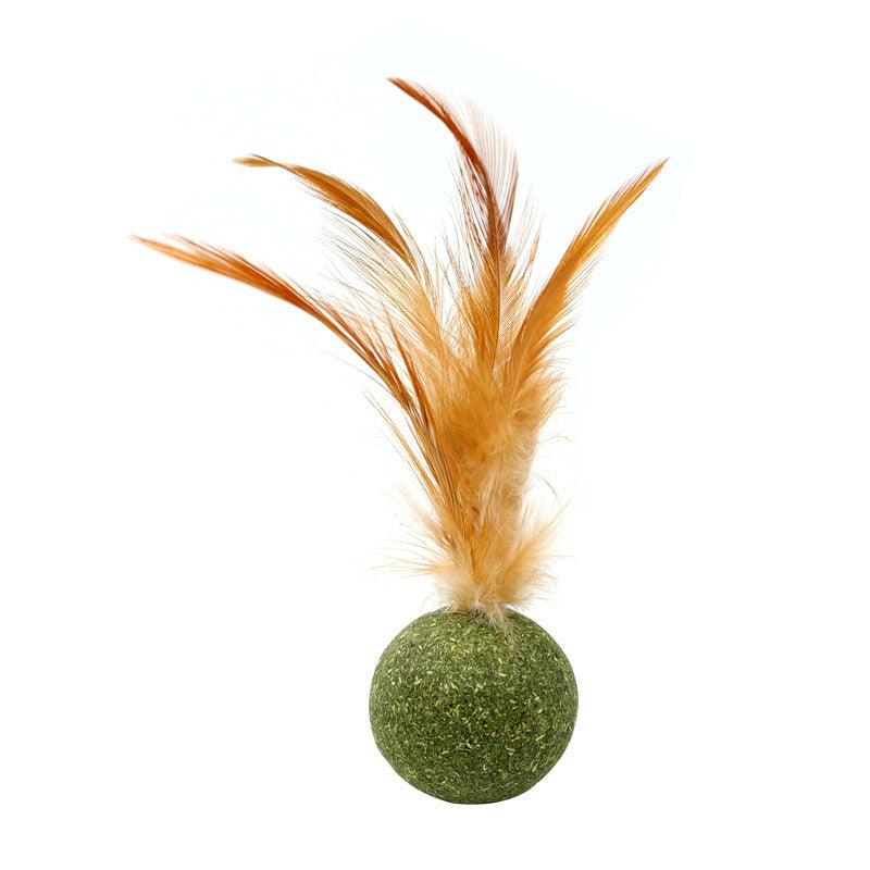 JMT-373194 Natural Catnip Feather Ball Toy for Cats - Interactive Kicker with Compressed Catnip and Feathers - Promotes Play and Digestion