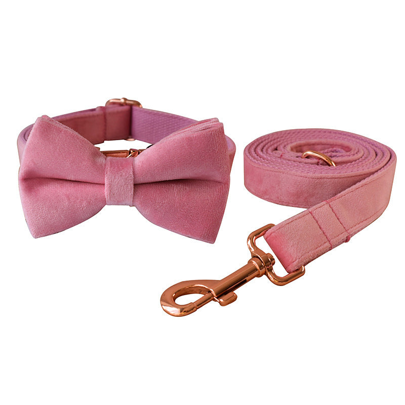 JMT-373706 Double Layer Microfiber Velvet Dog Collar and Leash Set with Bow and Flower Accessories, Multiple Sizes Available