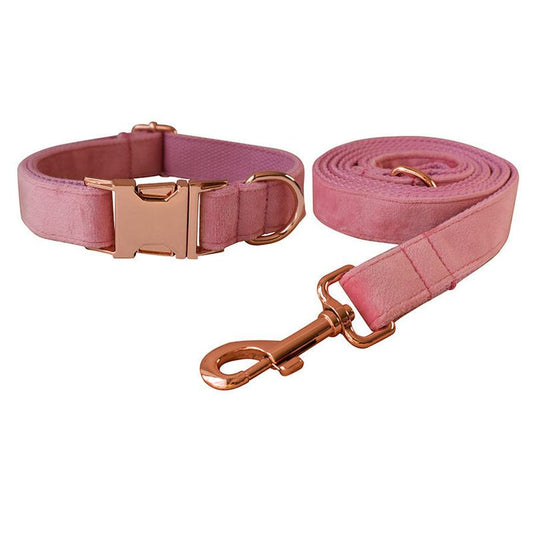 JMT-373706 Double Layer Microfiber Velvet Dog Collar and Leash Set with Bow and Flower Accessories, Multiple Sizes Available