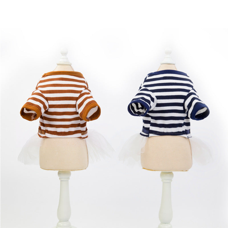 JMT-373962 Stylish Cotton Princess Dress for Female Dogs – Spring & Summer Collection in Brown and Navy Blue