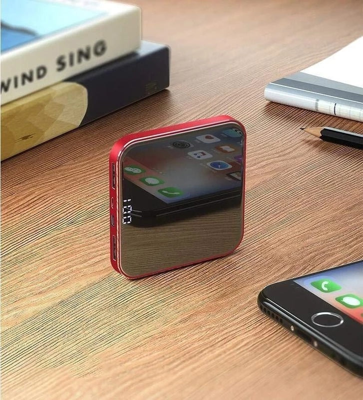 JMT-374218 Ultra-Thin Mirror Mini Power Bank with LCD Display – 8000mAh Capacity in Mysterious Black, Chinese Red, and Rose Gold